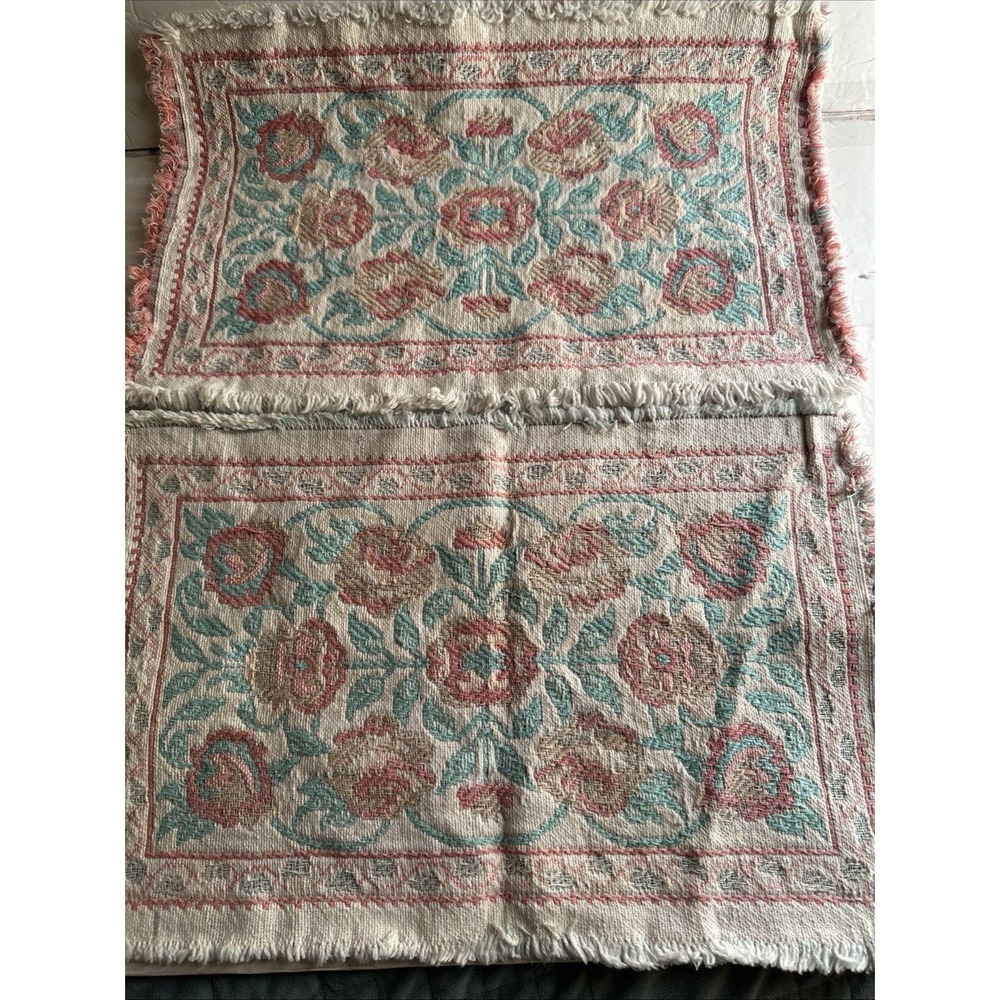Vtg Flower Blue and Pink Woven Placemats Tapestry Shabby Grandma Chic